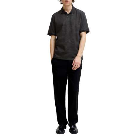 Polo en coton mélangé noir uni avec une coupe droite et un col boutonné - Image 5