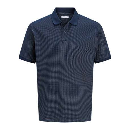 Polo en coton mélangé marine uni avec une coupe droite et un col boutonné