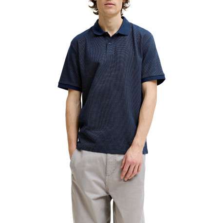 Polo en coton mélangé marine uni avec une coupe droite et un col boutonné - Image 3