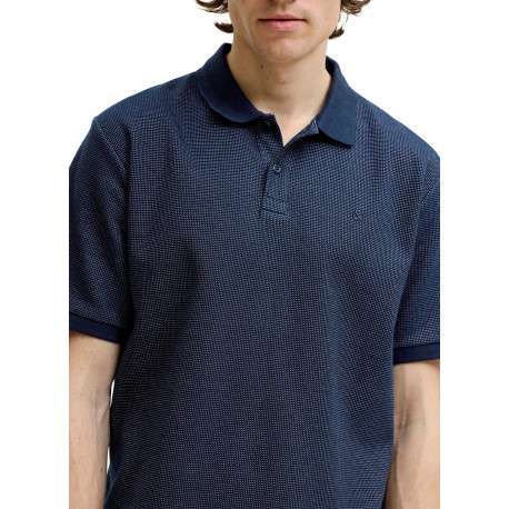 Polo en coton mélangé marine uni avec une coupe droite et un col boutonné - Image 4