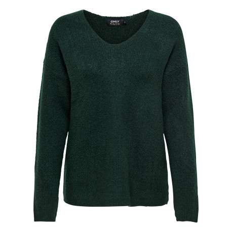 Pull sapin uni en maille cotelé sur le pourtour et des manches longues