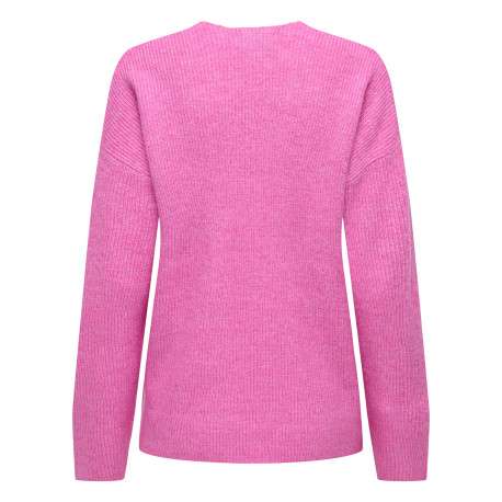 Pull rose uni avec une coupe droite un col V et des manches longues - Image 2