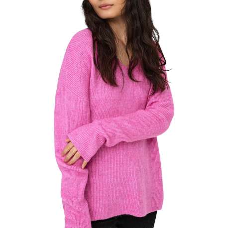Pull rose uni avec une coupe droite un col V et des manches longues - Image 3