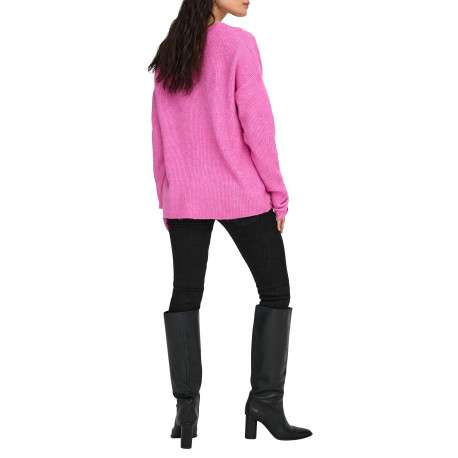Pull rose uni avec une coupe droite un col V et des manches longues - Image 4