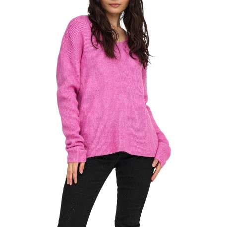 Pull rose uni avec une coupe droite un col V et des manches longues - Image 5