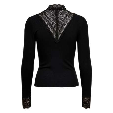 Top noir uni avec une coupe ajustée et de la dentelle au col - Image 2