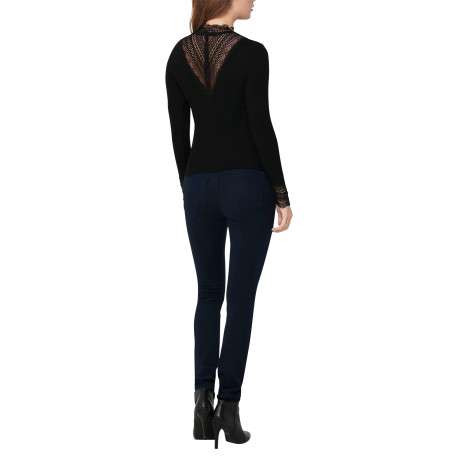 Top noir uni avec une coupe ajustée et de la dentelle au col - Image 4