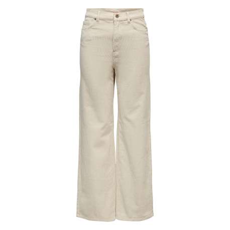 Pantalon 5 poches en coton écru uni avec une coupe bootcut et une taille haute