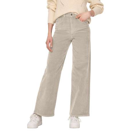 Pantalon 5 poches en coton écru uni avec une coupe bootcut et une taille haute - Image 3