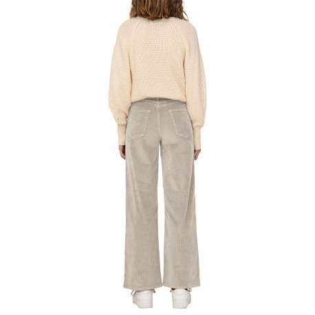 Pantalon 5 poches en coton écru uni avec une coupe bootcut et une taille haute - Image 4