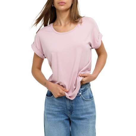 T-shirt rose uni avec une coupe droite et des manches courtes - Image 3