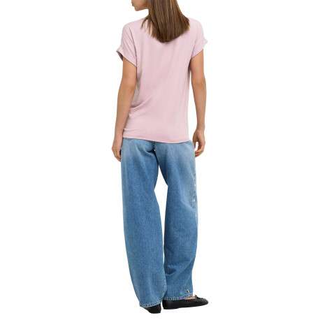T-shirt rose uni avec une coupe droite et des manches courtes - Image 4