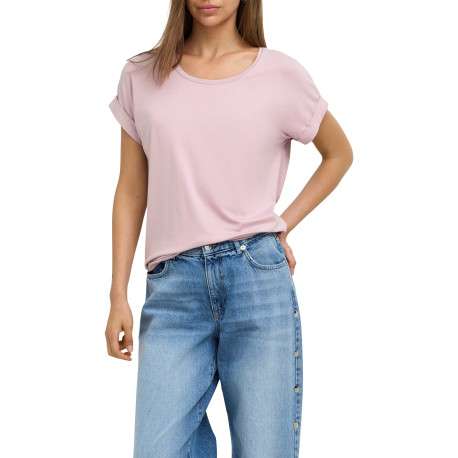 T-shirt rose uni avec une coupe droite et des manches courtes - Image 5