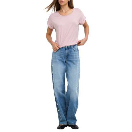 T-shirt rose uni avec une coupe droite et des manches courtes - Image 6