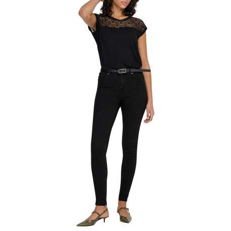 Jean en coton noir uni avec une coupe skinny et un patch à la ceinture - Image 3