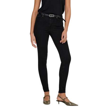 Jean en coton noir uni avec une coupe skinny et un patch à la ceinture - Image 5