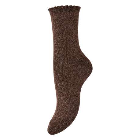 Chaussettes taupe unies taille haute pourvues de fils lurex