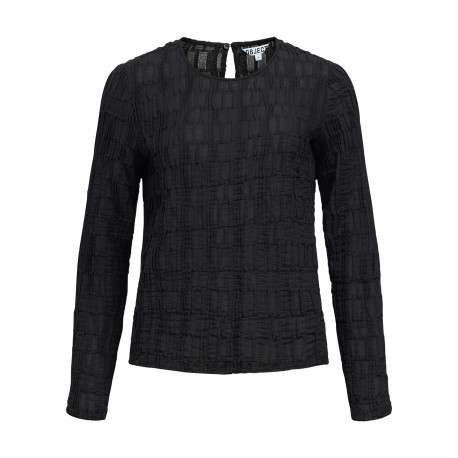 Blouse noire en maille texturée à coupe droite pourvue d'un col rond