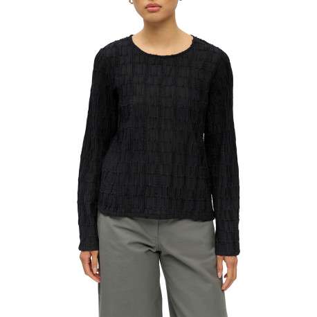 Blouse noire en maille texturée à coupe droite pourvue d'un col rond - Image 2