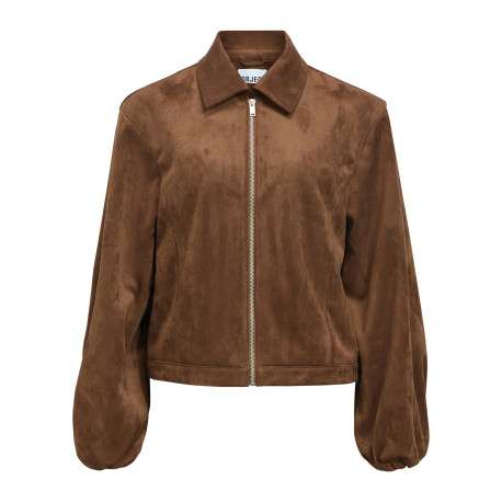 Bomber brun à coupe droite pourvu d'un col chemise et de manches longues