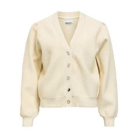 Gilet écru à coupe ajustée pourvu d'un col v et de manches longues