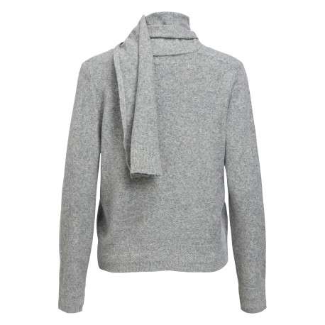 Pull gris à coupe droite pourvu d'un col V avec écharpe intégrée - Image 2