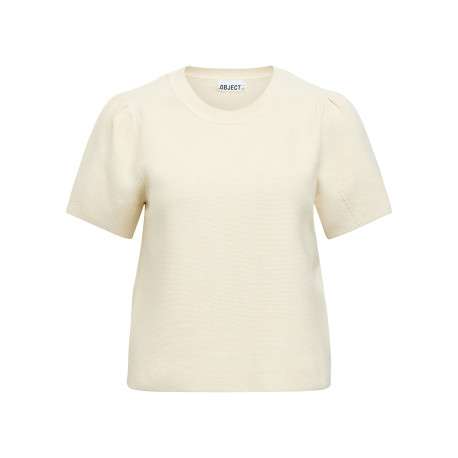 Pull écru coupe droite pourvu d'un col rond et de manches courtes