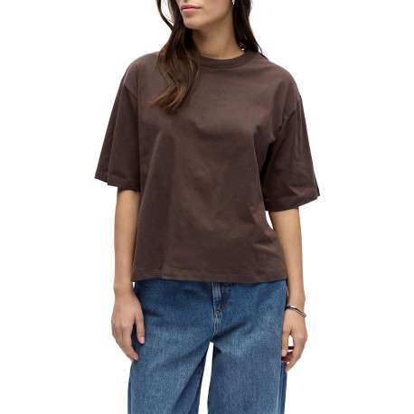 T-shirt en coton biologique marron pourvu d'un col rond et de manches courtes - Image 2