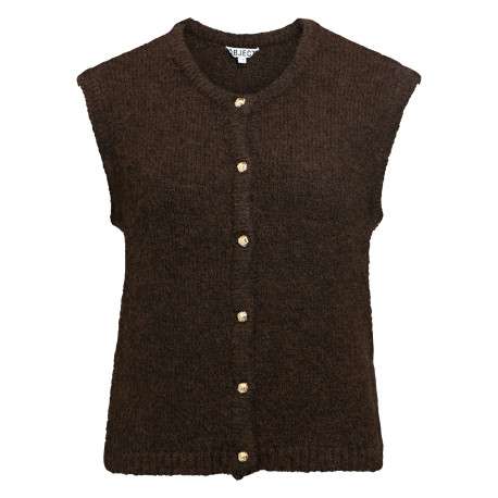 Gilet marron sans manche à coupe droite pourvu d'un col rond