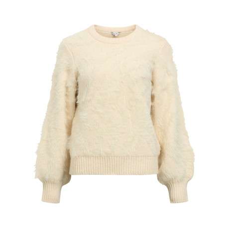 Pull beige à coupe droite pourvu d'un col rond et de manches longues