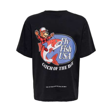T-shirt en coton biologique noir à imprimé avec une coupe droite et un col rond - Image 2