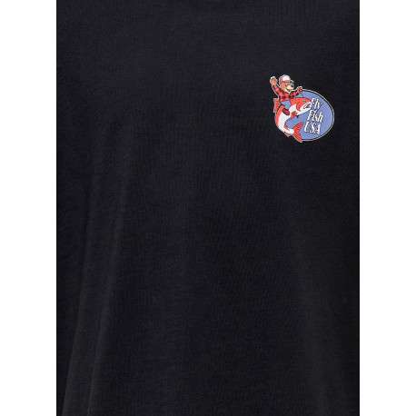 T-shirt en coton biologique noir à imprimé avec une coupe droite et un col rond - Image 3