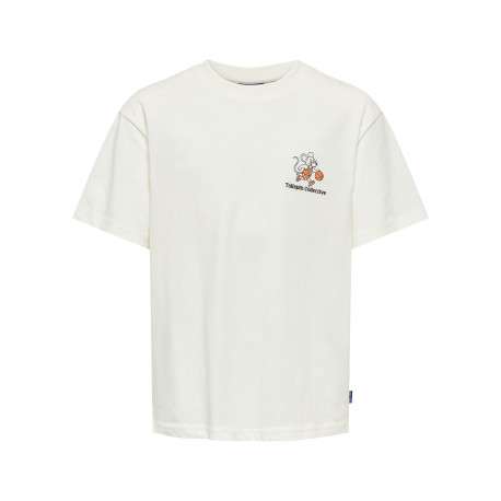 T-shirt en coton biologique blanc à imprimé avec une coupe droite et un col rond