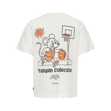 T-shirt en coton biologique blanc à imprimé avec une coupe droite et un col rond - Image 2