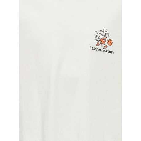 T-shirt en coton biologique blanc à imprimé avec une coupe droite et un col rond - Image 3