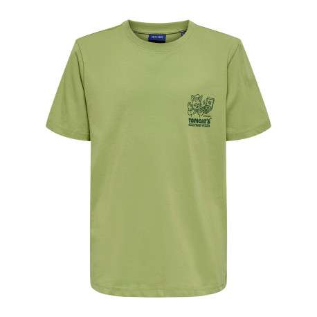 T-shirt en coton vert à imprimé avec une coupe droite et un col rond