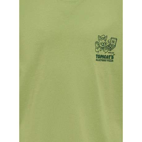 T-shirt en coton vert à imprimé avec une coupe droite et un col rond - Image 3