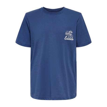 T-shirt en coton indigo à imprimé avec une coupe droite et un col rond