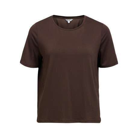 T-shirt marron à coupe droite pourvu d'un col rond et de manches courtes