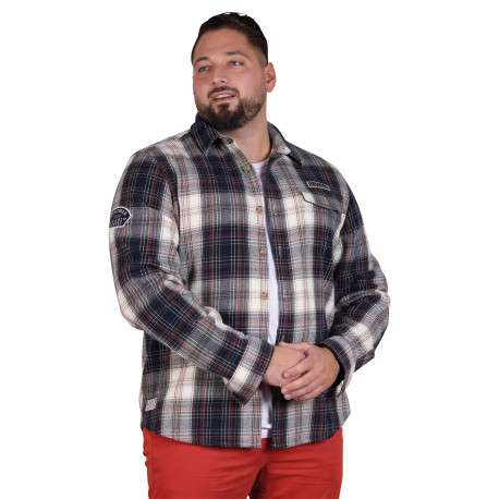 Surchemise en coton marine à carreaux avec une coupe droite et un col à revers
