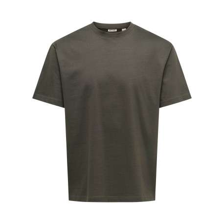 T-shirt kaki uni en coton biologique avec une coupe droite et un col rond