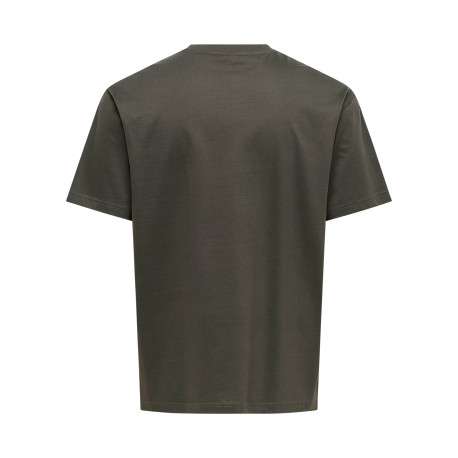 T-shirt kaki uni en coton biologique avec une coupe droite et un col rond - Image 2