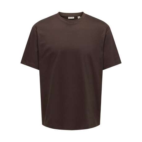 T-shirt en coton biologique marron uni avec une coupe droite et un col rond