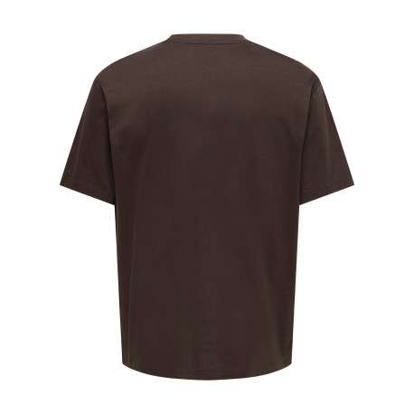 T-shirt en coton biologique marron uni avec une coupe droite et un col rond - Image 2