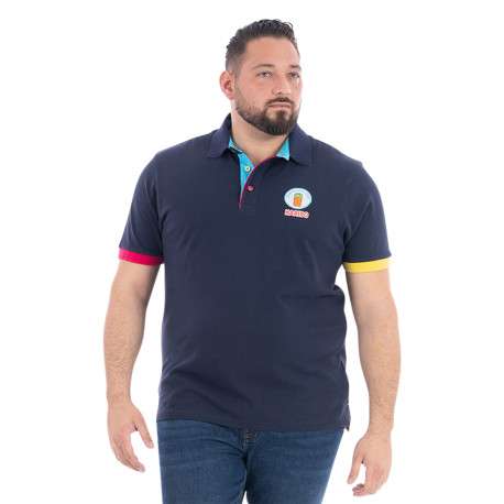 Polo en coton biologique marine à imprimé avec une coupe droite