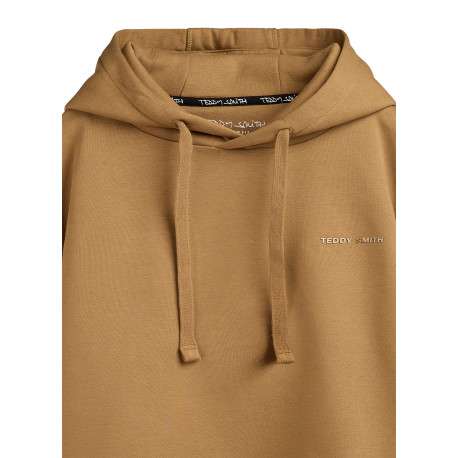 Sweat marron uni avec une coupe droite et un col à capuche - Image 4