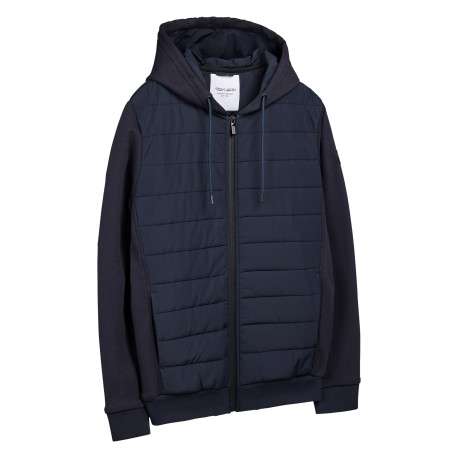 Gilet marine uni avec une coupe droite et un col à capuche - Image 3
