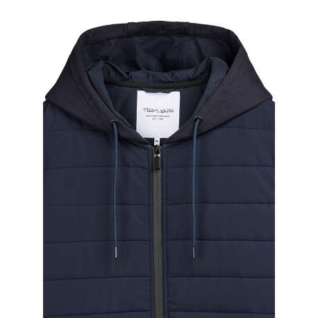 Gilet marine uni avec une coupe droite et un col à capuche - Image 4