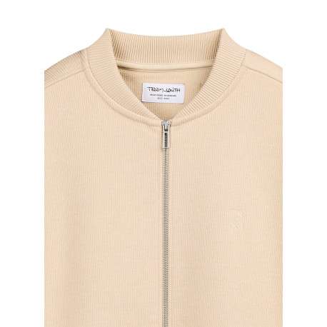 Gilet beige uni avec une coupe oversize et un col montant zippé - Image 4