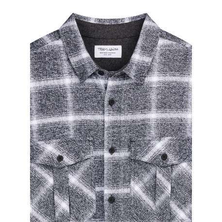Chemise grise à carreaux avec une coupe droite et un col à revers - Image 4